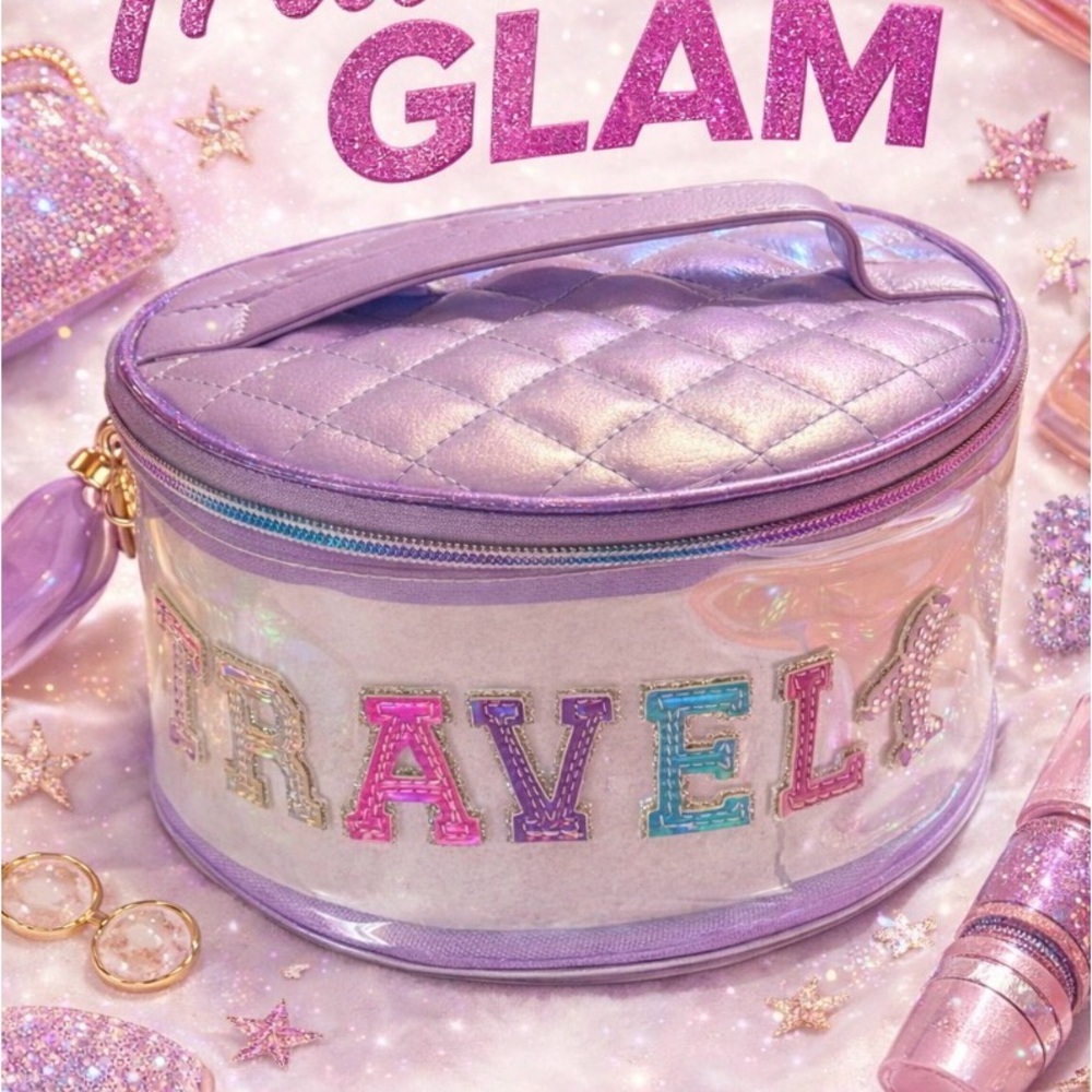 Travel Glam Iridescent Clear Holographic Cosmetic Makeup Bag NWT